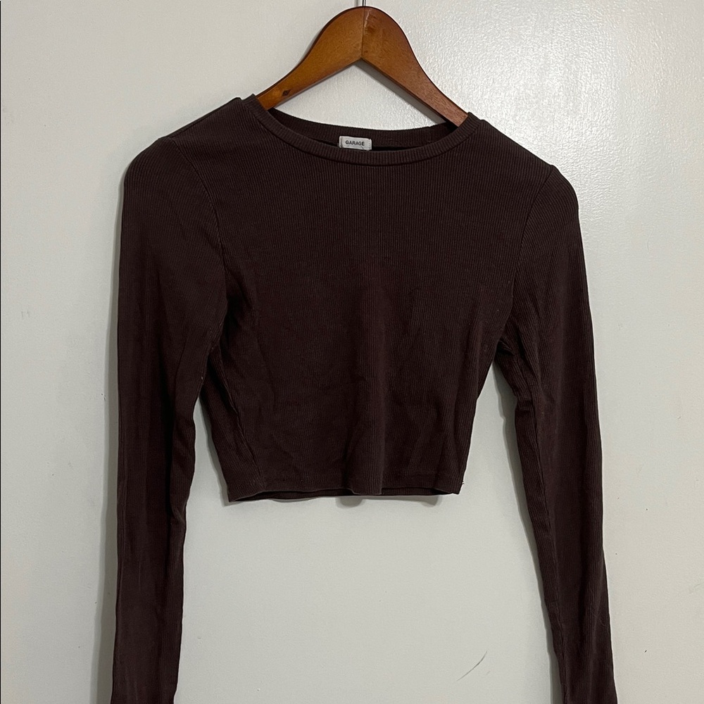 Garage Dark Brown Long Sleeve Crop Top